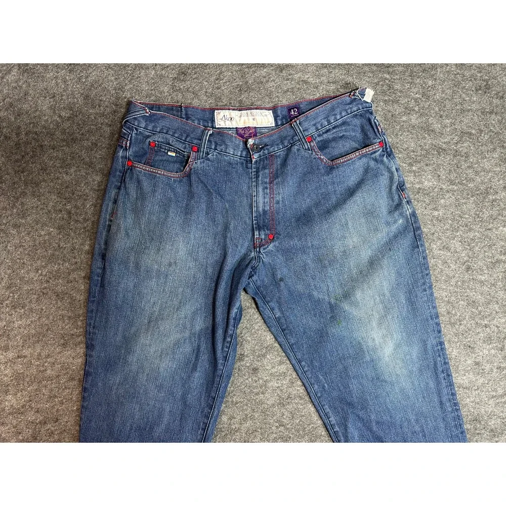 AKOO Jeans Men's Size‎ 42 Blue Denim Straight Leg RARE with Red Stitching